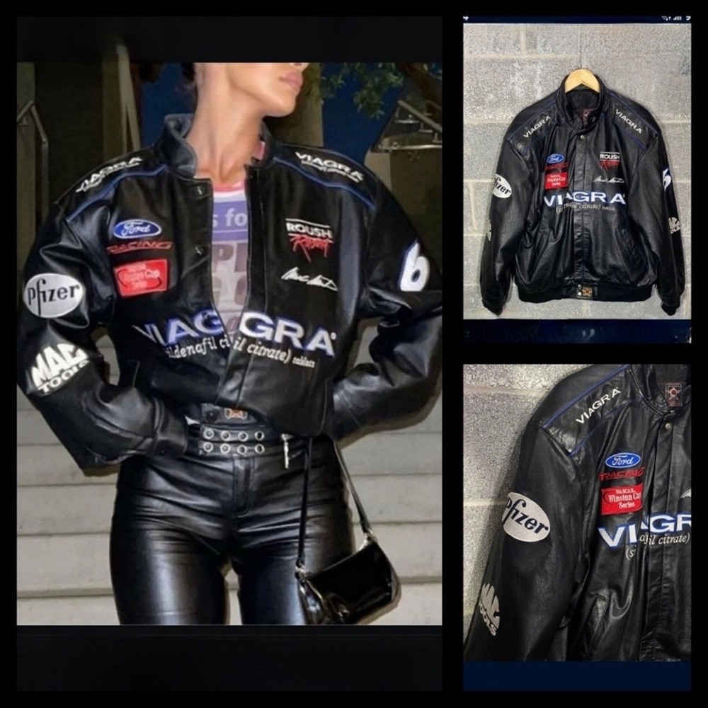* DO NOT BUY * Black All Leather Vi Agra Mark Martin #6 Nascar Jacket JH Design
